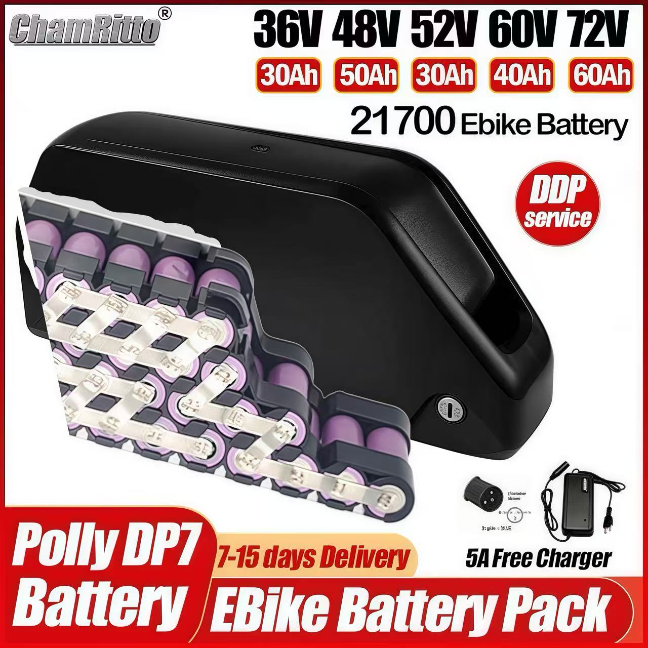 72V 50Ah 21700 Lithium Battery - Batería Hailong para Bicicleta Eléctrica 36V