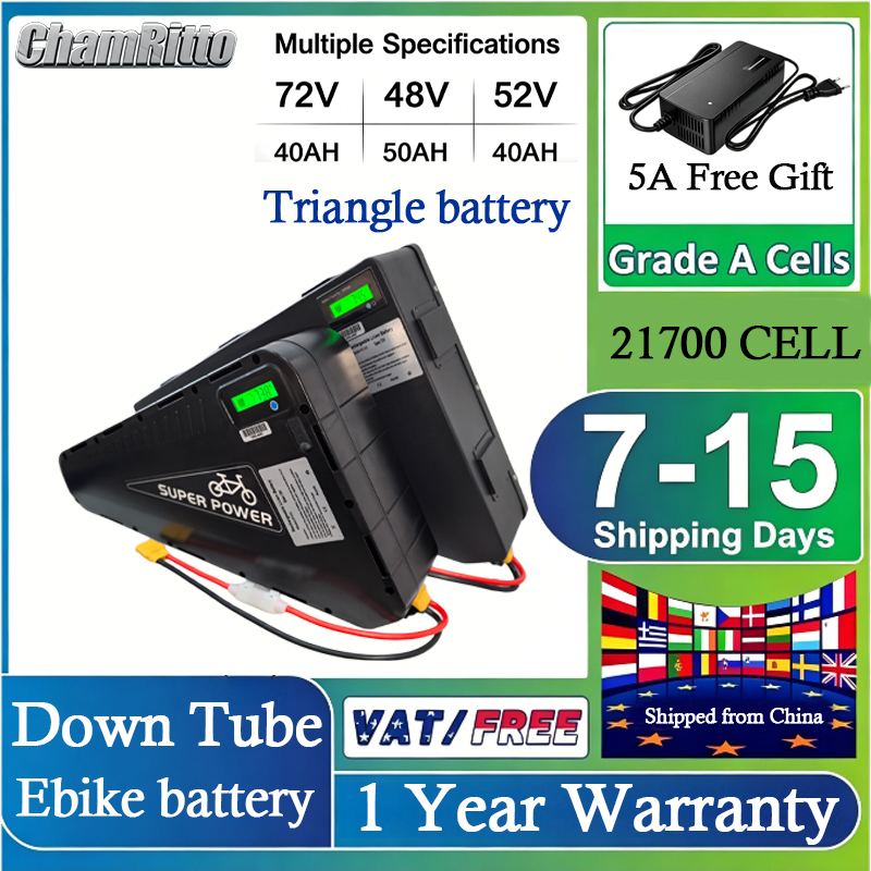 72V 50Ah 21700 Lithium Battery - Batería triangular para bicicleta eléctrica de