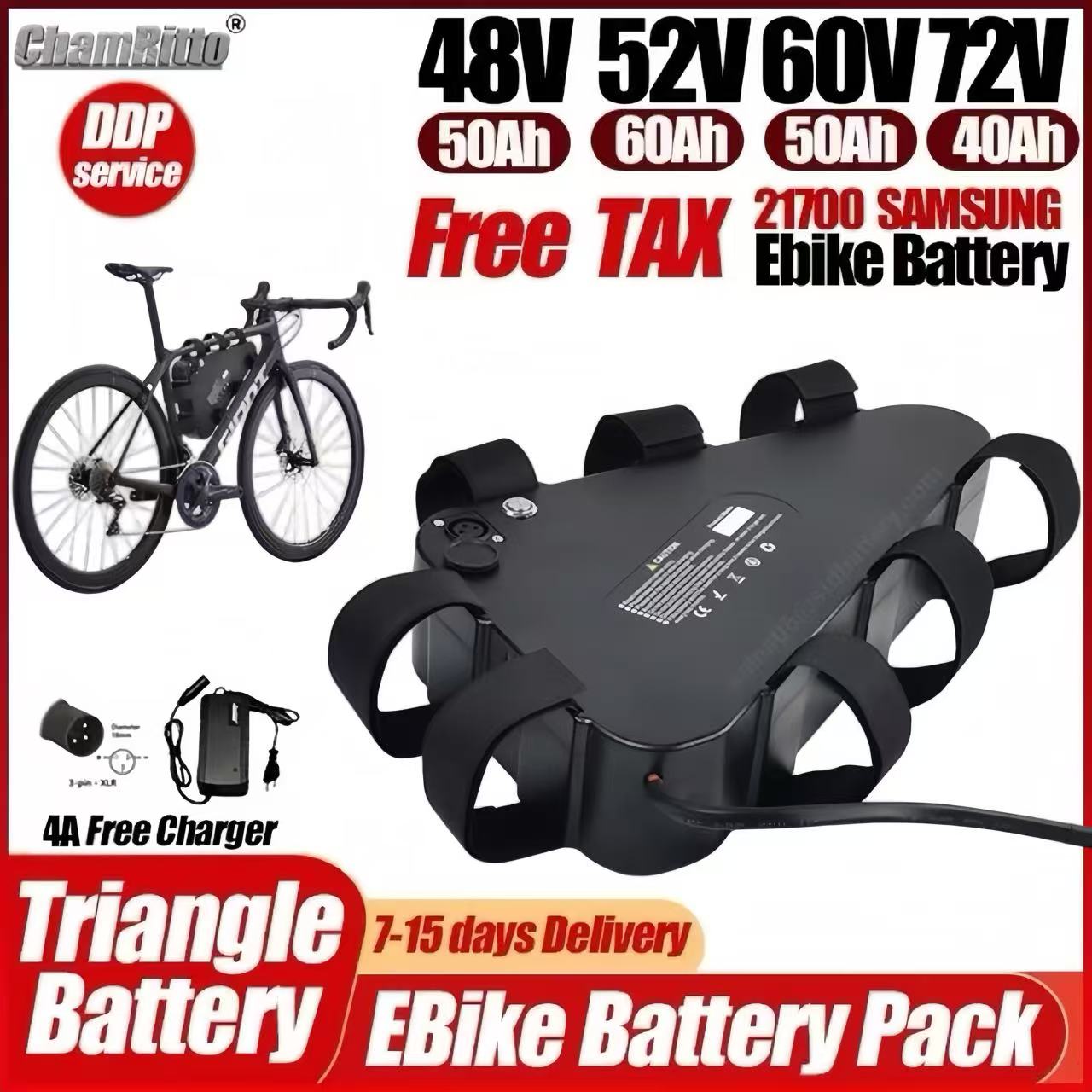 Batería triangular para bicicl - 72V 50Ah 21700 Lithium Battery reseña y precio